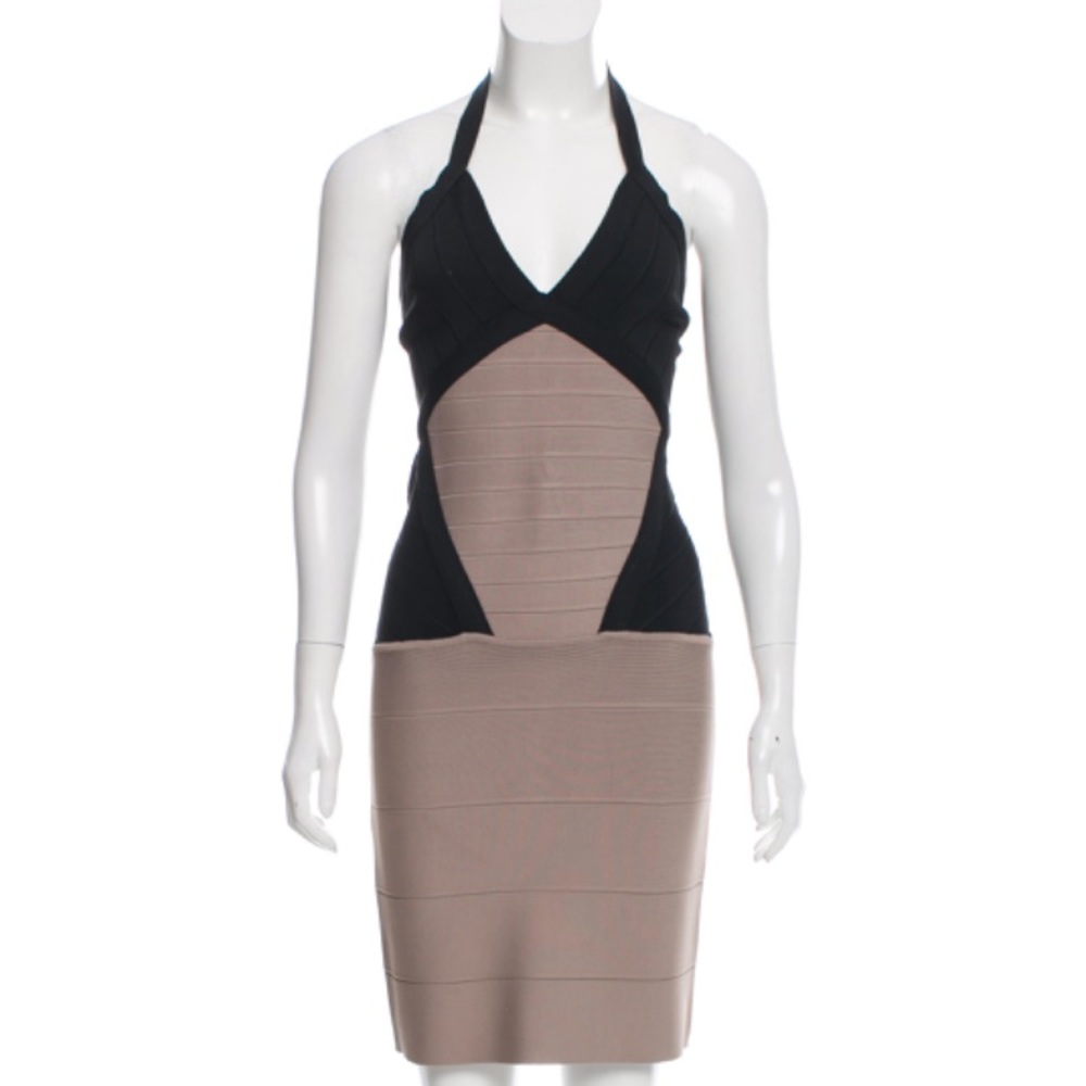 NWT Herve Leger Bandage Dress in taupe/ black; S